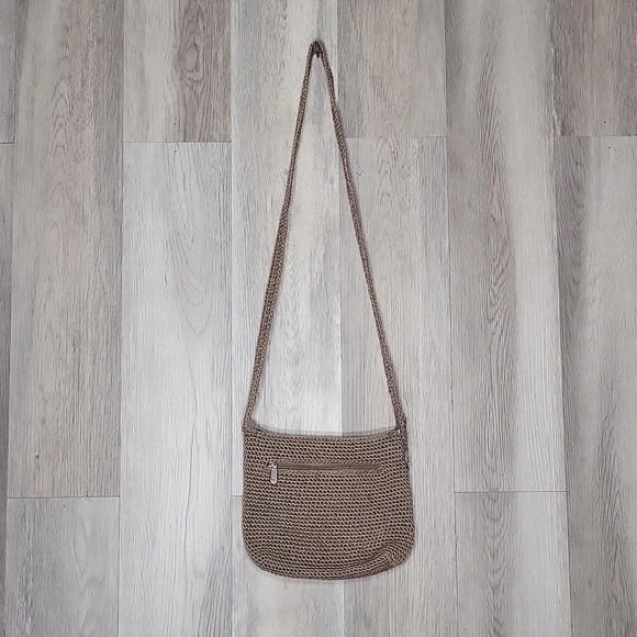The Sak Taupe Handmade Crocheted Knit Woven Boho‎ Shoulder Bag - Picture 2 of 12